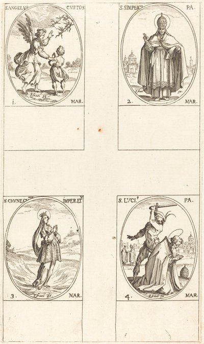 Anioł Stróż, św. Simplici, św. Kunegunda, św. autorstwa Jacques Callot