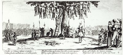 Wisząca, tablica 11 z „Nieszczęścia i nieszczęścia wojny”, sztychowana przez Israela Henrieta (ok. 1590-1661) 1633 autorstwa Jacques Callot