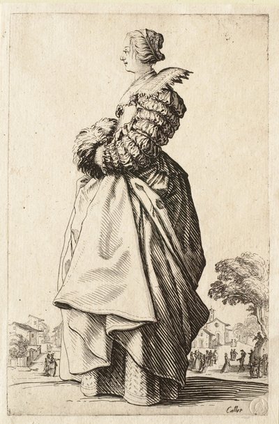 Dama z profilu z rękami w mufce autorstwa Jacques Callot