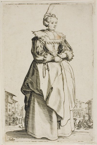 Dama z małą podniesioną czapką, płytka pierwsza od La Noblesse autorstwa Jacques Callot