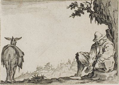 Chłop zdejmujący buty, z Kaprysów autorstwa Jacques Callot