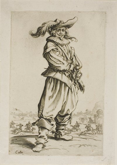 Żołnierz w kapeluszu z pióropuszem, płyta trzecia z La Noblesse autorstwa Jacques Callot