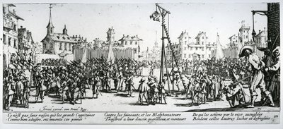 Израилийн Хенриет (1590-1661 он) 1633 онд сийлсэн "Дайны зовлон ба золгүй явдал" номын 10-р хавтан Страппадо autorstwa Jacques Callot