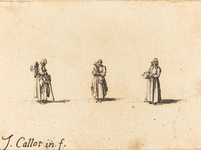 Trzy kobiety, jedna trzymająca dziecko, prawdopodobnie 1634. autorstwa Jacques Callot