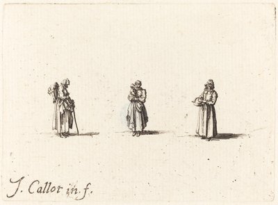 Trzy kobiety, jedna trzymająca dziecko, prawdopodobnie 1634. autorstwa Jacques Callot