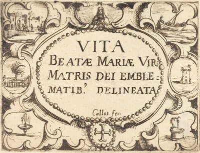 Strona tytułowa „Życia Dziewicy w emblematach” autorstwa Jacques Callot