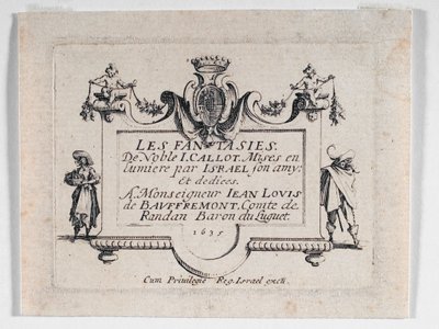 Strona tytułowa Les Fantaisies ... (akwaforta) autorstwa Jacques Callot