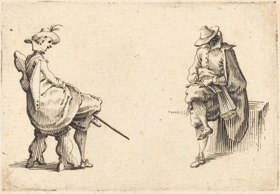 Dwie siedzące postacie autorstwa Jacques Callot