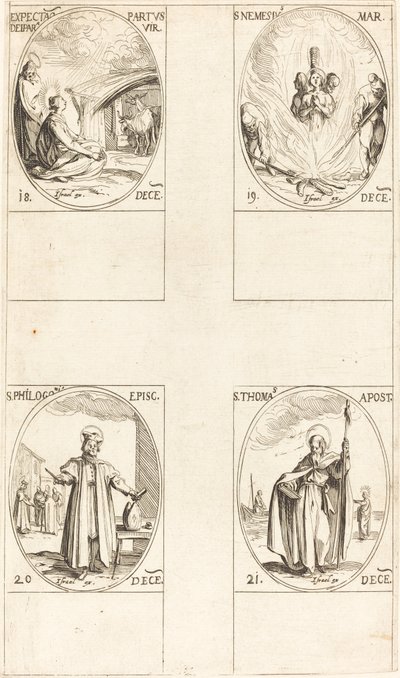 Czekam, aż Dziewica urodzi; Św. Nemeziusz; św. Filogoniusz; Św. Tomasz autorstwa Jacques Callot