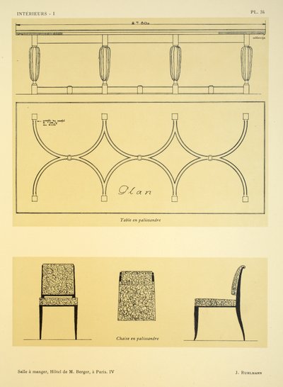 Jadalnia IV, Hotel de M. Berger, Paryż, ilustracja z „Interieurs” Leona Moussinaca, wyd. Albert Levy, 1924-26 autorstwa Jacques Emile Ruhlmann