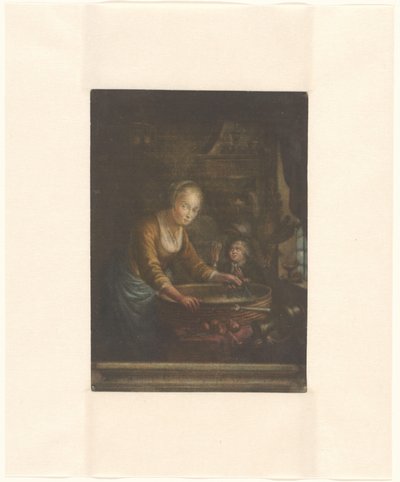 Młoda kobieta sieka cebulę autorstwa Jacques Fabien Gautier Dagoty (attributed to)