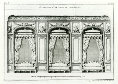 Elegancki Parisian Drawing room, początek 1770 z Cours dArchitecture, Paryż, opublikowany w 6 tomach z lat 1771-77 przez Blondela, Jacques-Francois (1705-74) Seria ukończona przez Pierre