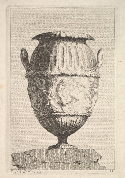 Projekt wazy z fryzem bachicznym, z: Wazy, 1746. autorstwa Jacques Francois Joseph Saly