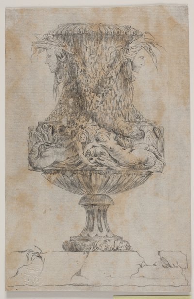 Wazon dekoracyjny z dwiema głowami i dwiema nimfami wodnymi. Kopiuj po Pl. 20 w zestawie waz zaprojektowanych przez Saly w 1746 roku. "Vasa a se inventa..." autorstwa Jacques Francois Joseph Saly