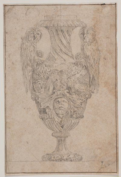 Wazon dekoracyjny z dwiema sówkami i głową. Kopiuj po Pl. 15 w bryle waz narysowanych przez Saly w 1746 r. „Vasa a se inventa...” autorstwa Jacques Francois Joseph Saly