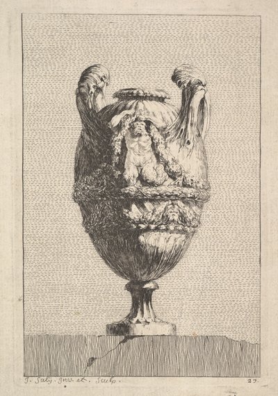 Wazon z męską syreną podtrzymującą girlandę, z: Wazy, 1746. autorstwa Jacques Francois Joseph Saly