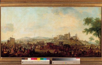 Widok na obóz manewrów wojskowych założony pod dowództwem księcia Conde w pobliżu Saint Omer od 5 sierpnia do 25 września 1788 r. To Ludwik V Joseph de Bourbon-Conde (1736-1818). Obraz Jacques Francois Joseph Swebach (1769-1823) 1788 Su autorstwa Jacques Francois Joseph Swebach