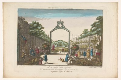 Gezicht op de Jardin des Marchands te Parijs Ogród przy jednej z bram Paryża (tytuł na obiekcie) autorstwa Jacques Gabriel Huquier