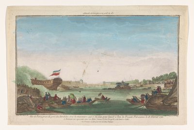 Widok na Port des Invalides w Paryżu wraz z upadkiem paryskiej fregaty 18 lutego 1761 Nagroda Vüe de Paris du Port des Invalides (tytuł na obiekcie) autorstwa Jacques Gabriel Huquier