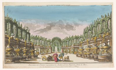 Widok na ogród Kirke Decoration de théatre, reprezentacyjne les jardins de Circe (tytuł na obiekcie) autorstwa Jacques Gabriel Huquier