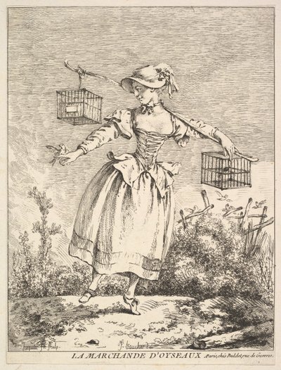 Kupiec ptaków, XVIII wiek. autorstwa Jacques Gabriel Huquier