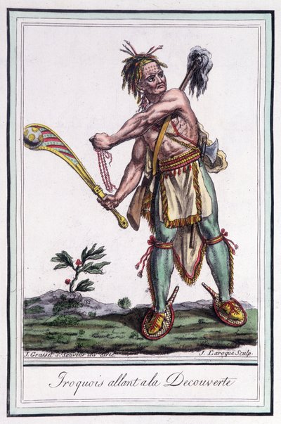 Irokezi „” idą na odkrycie”” – w „”Encyklopedii podróży”” Grasset St Sauveur, Paryż autorstwa Jacques Grasset de Saint Sauveur