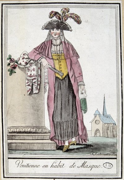 Wenecka kobieta w masce - w „”Encyklopedii podróży”” Grasset Saint Sauveur, wyd. Paryż 1796 autorstwa Jacques Grasset de Saint Sauveur