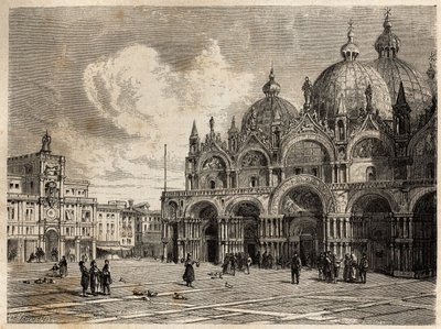 Plac i kościół św. Marka, rysunek Jacquesa Guiauda (1810-1876), ilustrujący podróż Wojciecha de Beaumont do Wenecji około 1850 roku. Rycina w „Le tour du monde” pod redakcją Edouarda Charton autorstwa Jacques Guiaud