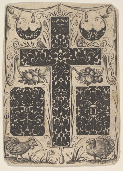 Krzyż Łaciński z Ptakami i Mniejszymi Motywami, ca. 1614-19. autorstwa Jacques Hurtu