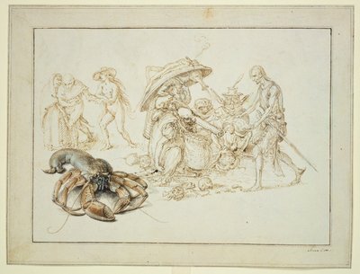 Homar i dwie czarownice, ok. 1602 r. (pióro i akwarela na papierze) autorstwa Jacques II de Gheyn