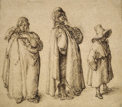 Dwa badania kobiety romskiej i chłopca romskiego w dużym kapeluszu, ok. 1605 r. autorstwa Jacques II de Gheyn