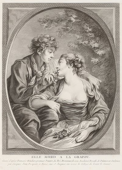 Elle mord à la grappe (umiera na winogronach). 1768 autorstwa Jacques Jean Pasquier