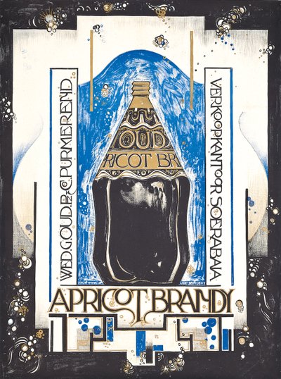 Plakat reklamujący brandy z moreli, dla sprzedawcy win i sherry Oud, ok. 1920 (kolor lito) autorstwa Jacques Jongert