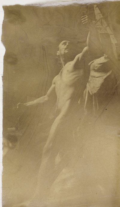 Studium nagiego modela męskiego na rusztowaniu, widziane od dołu, w warsztacie Jacques de Lalaing autorstwa Jacques Lalaing (attributed to)