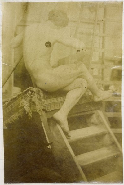 Studium męskiego nagiego modela, widzianego z tyłu i siedzącego na schodku w pracowni Jacques de Lalaing autorstwa Jacques Lalaing (attributed to)
