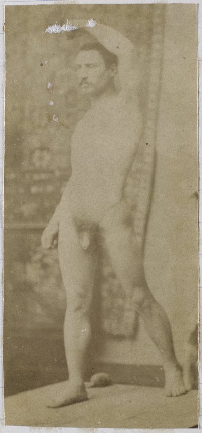Studium męskiego nagiego modela, stojącego prosto i widzianego ukośnie z przodu, w pracowni Jacques de Lalaing autorstwa Jacques Lalaing (attributed to)