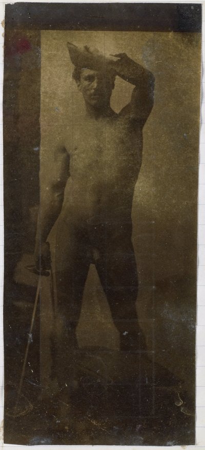 Studium męskiego nagiego modela, stojącego prosto i widzianego z przodu, w pracowni Jacques de Lalaing autorstwa Jacques Lalaing (attributed to)