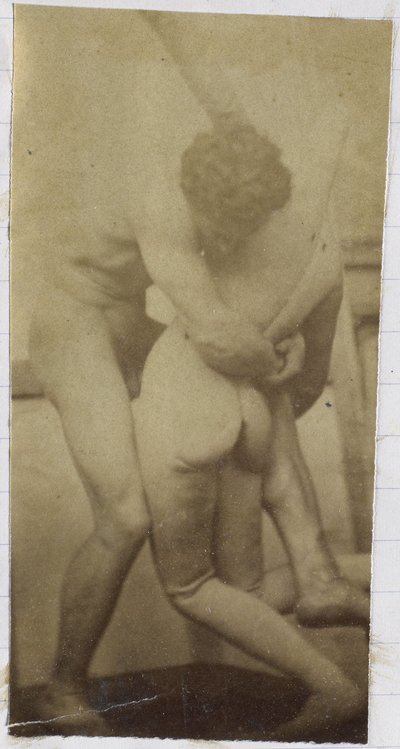 Studium nagiego modela, stojącego i zmagającego się z manekinem, w pracowni Jacques de Lalaing, ewentualnie wstępne studium do obrazu Zapaśnicy autorstwa Jacques Lalaing (attributed to)