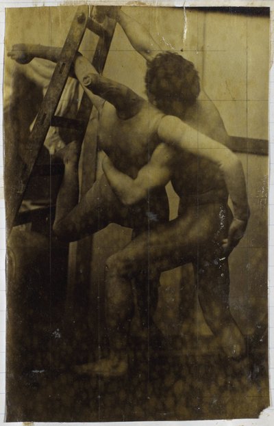 Studium nagiego modela męskiego siłującego się z lalką w studiu Jacquesa de Lalaing autorstwa Jacques Lalaing (attributed to)