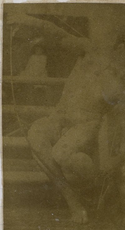 Studium nagiego modela siedzącego na stopniu, widzianego z przodu z liną i kokardą na kolanach, w pracowni Jacques de Lalaing autorstwa Jacques Lalaing (attributed to)