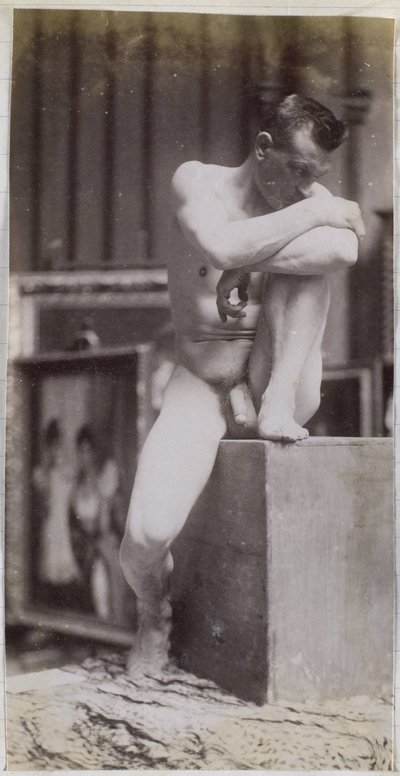 Studium siedzącego męskiego nagiego modela w studiu Jacquesa de Lalaing autorstwa Jacques Lalaing (attributed to)