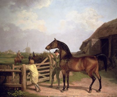 „Bay Ascham”, ogier prowadzony przez bramę do klaczy, 1804 autorstwa Jacques Laurent Agasse