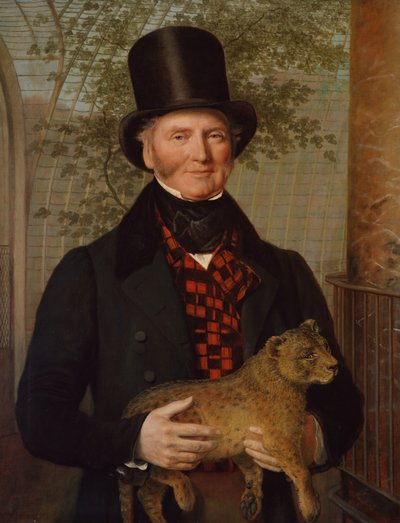 Portret Edwarda Crossa trzymającego lwiątko, 1838 autorstwa Jacques Laurent Agasse