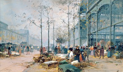 Les Halles, Paryż (ołówek i gwasz na papierze) autorstwa Jacques Lieven