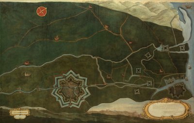 Mapa Damme i hiszpańskich fortec granicznych w pobliżu Sluis (olej na płótnie) autorstwa Jacques Lobberecht