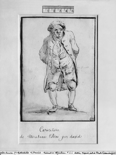 Karykatura Honore Gabriela Riqueti, hrabiego de Mirabeau (pióro i brązowy tusz oraz szary wash on paper) autorstwa Jacques Louis David