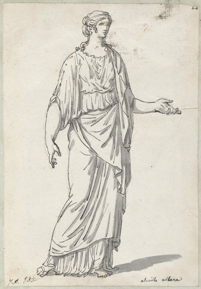 Klasyczna rzeźba kobiety z wyciągniętym ramieniem autorstwa Jacques Louis David