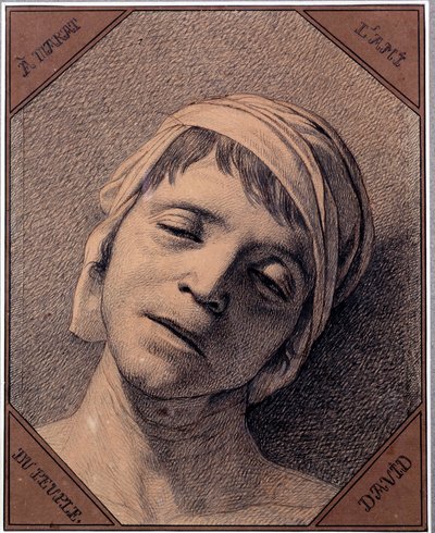 Studium po naturze głowy Jean Paula Marata (1763-1793) zamordowanego 13.07.1793 Rys. Jacques Louis David (1748-1825). Wymiary 0,27 x 0,21 m Muzeum zamkowe w Wersalu autorstwa Jacques Louis David
