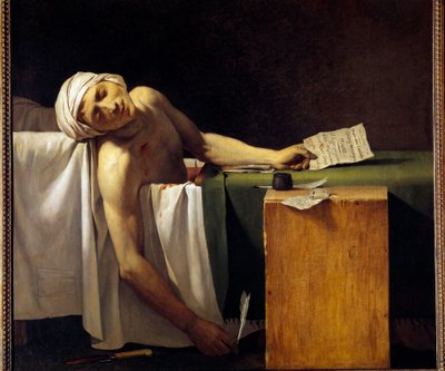 Rewolucja Francuska: „” Jean Paul Marat (1743-1793) zamordowany w swojej wannie 13.07.1793” Obraz Jerome Martin Langlois (1779-1838), członek warsztatu Jacques Louis David. 19 wiek autorstwa Jacques Louis David