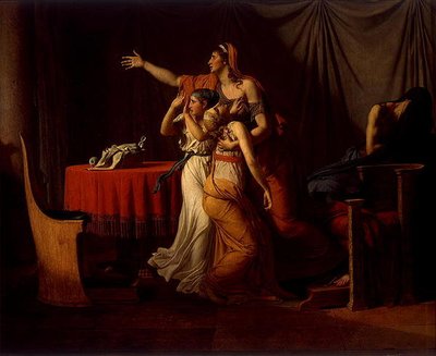 Liktorzy niosący Brutusowi ciała jego synów, 1789 autorstwa Jacques Louis David
